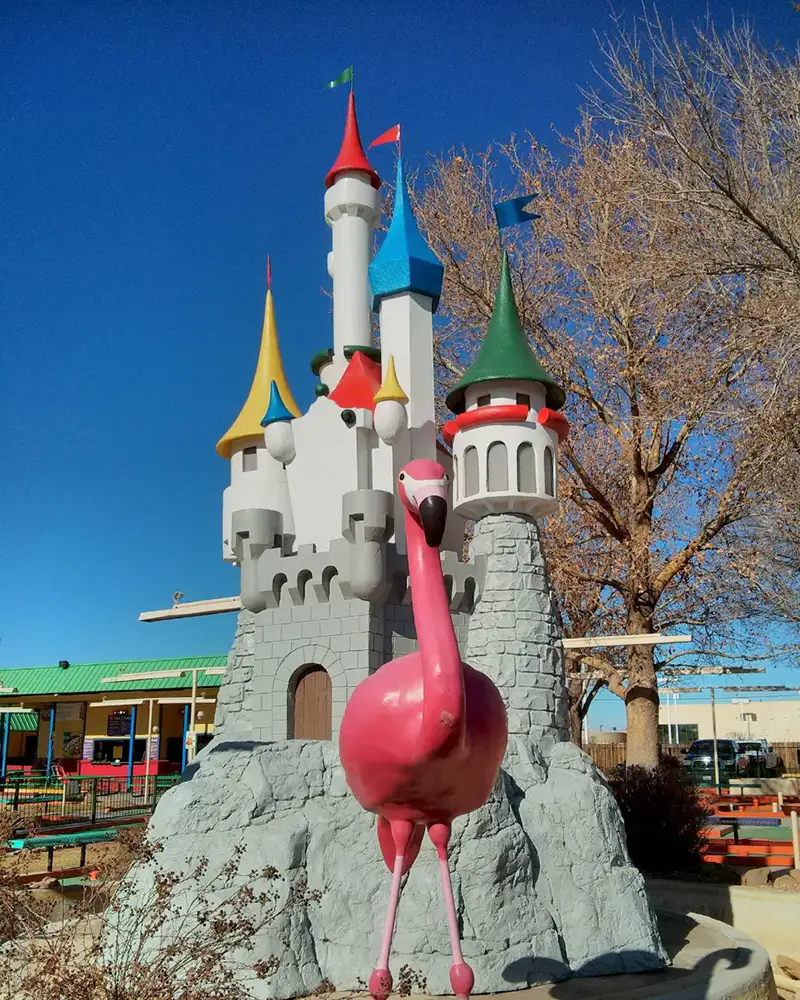 Putts N Pints Castle with a Pink Flamingo